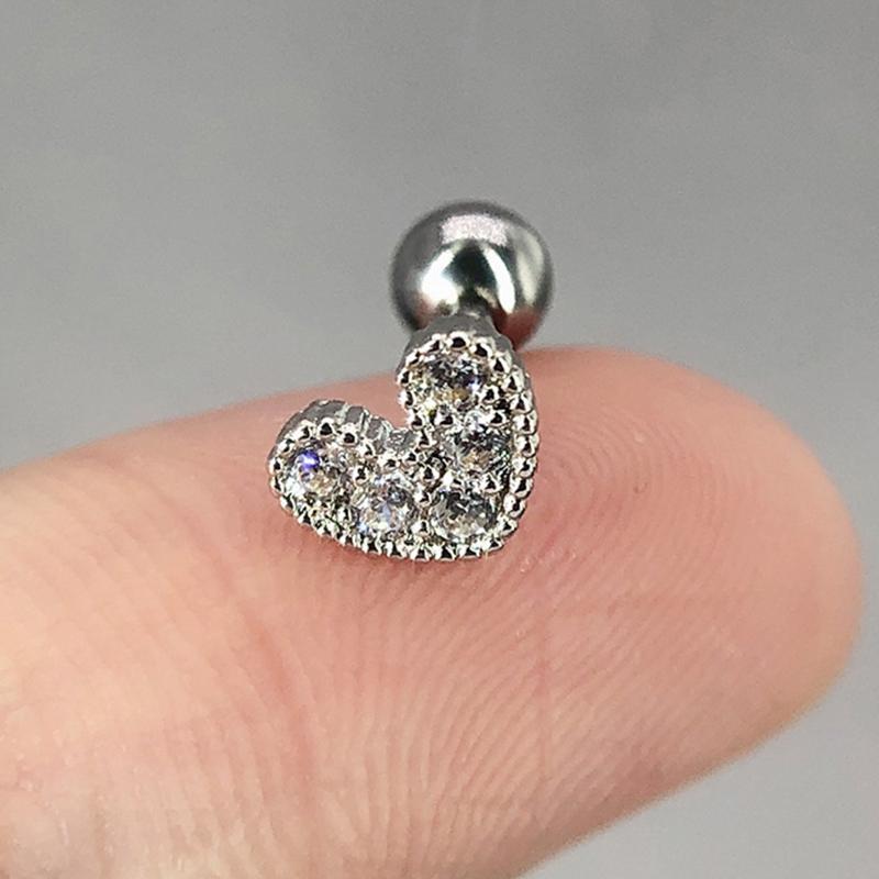 Heart Earrings for Women Dainty Helix Piercing Trend 2024 Silver Color Zircon Tragus Daith Lobe Cartilage Ear Studs Body Jewelry