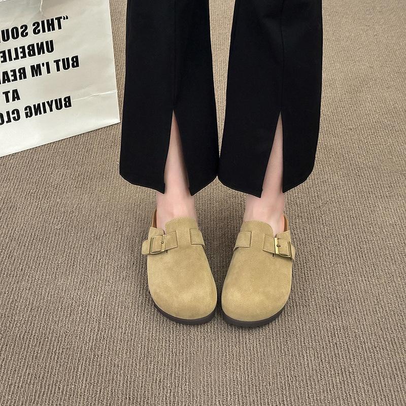 Frosted leather retro bag soft sole women's shoes round head shoes summer one pedal pregnant mother non-slip slipper head