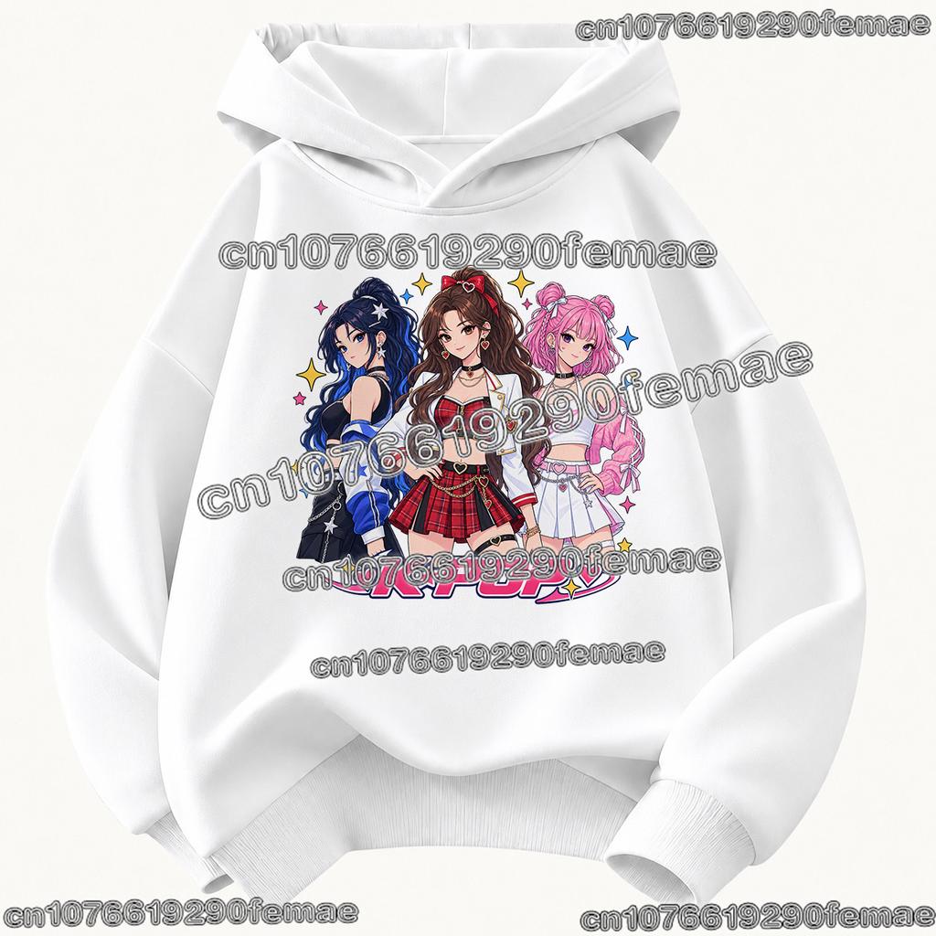 Demon Hunters Cartoon Pullover Kawaii Y2K Hoodie Kids Adults Kpop Fashion Long Sleeve Casual Streetwear Soft Sweatshirt