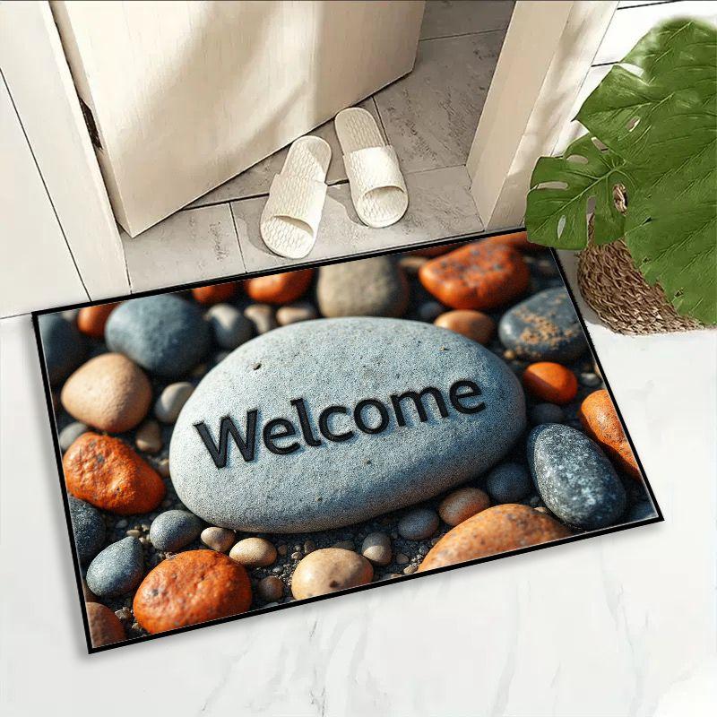 

Летняя входная дверь приветствует вас. 3D Ковер-галька, Впитывающий воду и противоскользящий коврик для ванной комнаты, Домашнее украшение 40X60CM(1.3X2FT