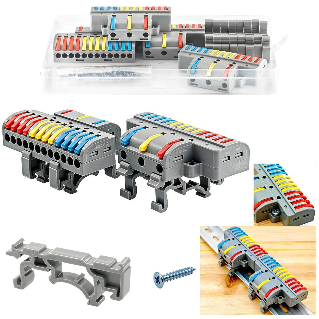 CTRICALVER Quick Splice Electrical Terminal Assortment 14AWG Pin Wiring Rail Screw Mount Compatible 2.5mm², 3-12 Connectors, 4-Pack - &