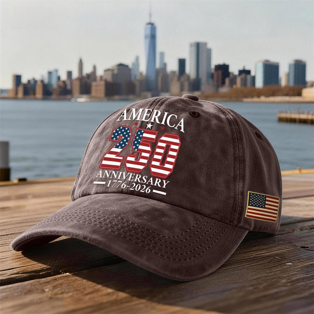 Unisex USA 250th Anniversary Printed Distressed Washed Baseball Cap | Patriotic Vintage Hat For Celebrations