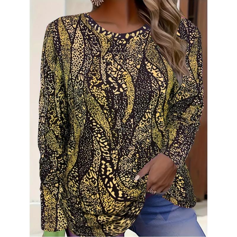 Women's T-shirt 3D Retro Ethnic Spot Print Fashion Long Sleeve Round Neck Regular Top Holiday Weekend Spring Autumn