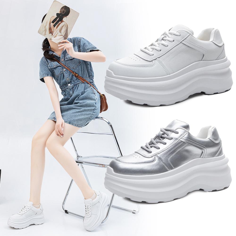 Leather Platform White Shoes Women's Cloud Dream 2025 Spring New Heightening Casual Shoes Fashion Versatile Sports Shoes Women