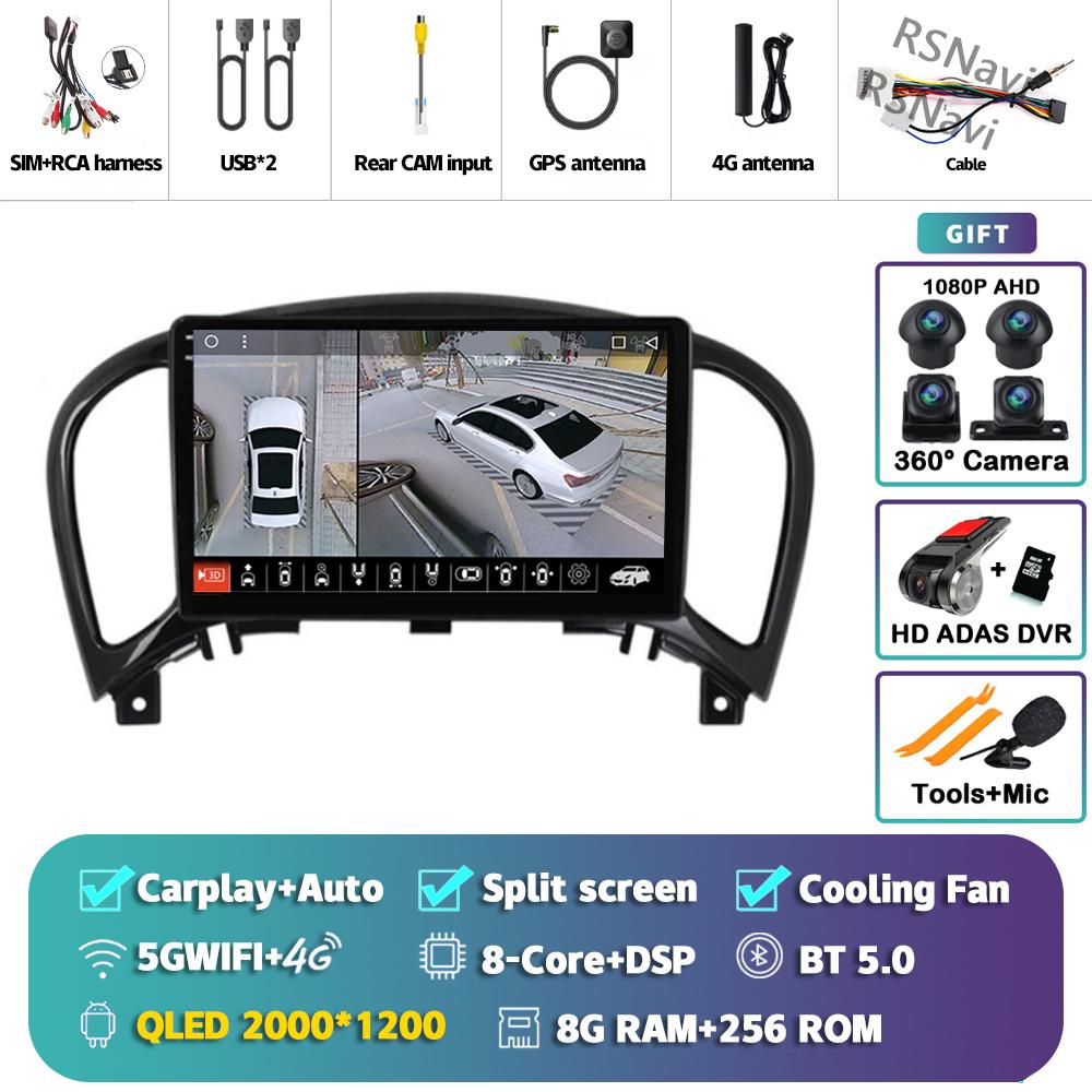 Android 14 Carplay Auto For Nissan Juke 2010 - 2014 Car Radio Player Multimedia Stereo Navigation Head Unit DSP 360 Camera GPS