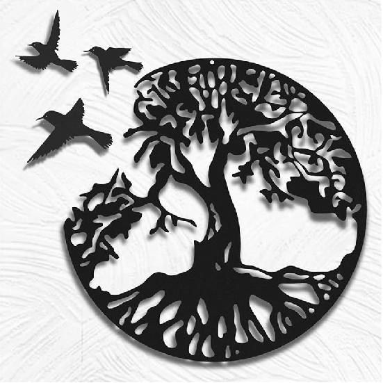 WINUSD Tree of Life Metal Wall Art, 4PCS Tree of Life and Birds of Peace Wall Plaque Decorative Garden Art Hanging Sculpture, Tree of Life Decor,