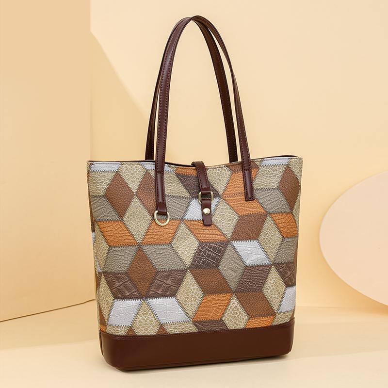 Vintage Velkokapacitní Tote Bag Color Block Dámská taška přes rameno Patchworková kabelka