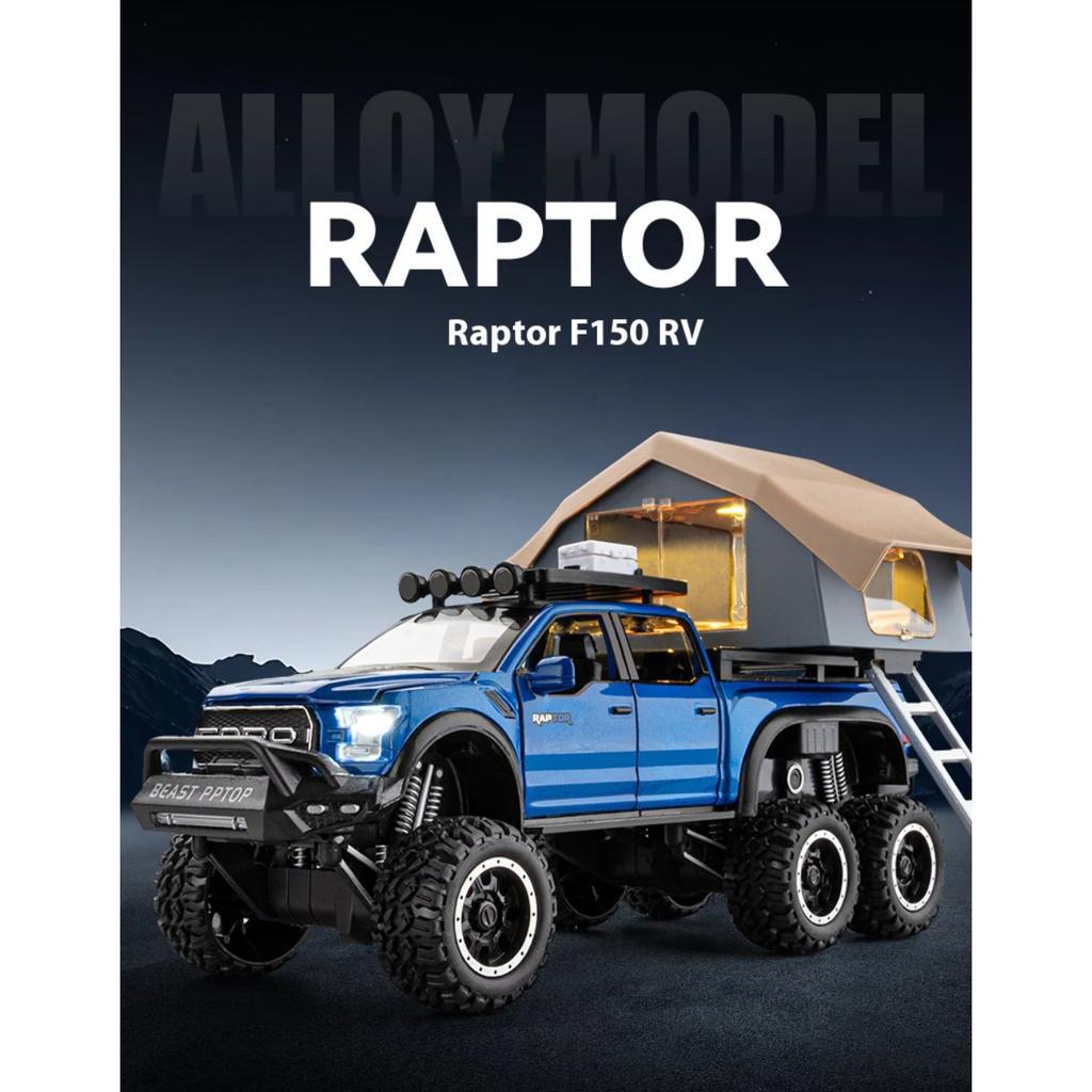 1/24 Ford Raptor Pickup Truck Model, Removable Simulated Alloy RV, Off-road Toy Car with Sound and Light, Boy's Birthday Gift