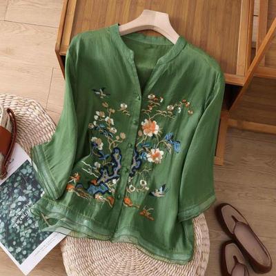 Spring Jacket Women's Summer Embroidered Cardigan Shirt National Style Button Shirt