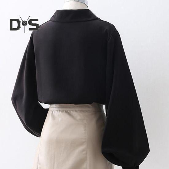 Women Shirt Lapel Lantern Long Sleeve Single Breasted Shirt Tops Solid Color Loose Fit Work Casual Daily Tops