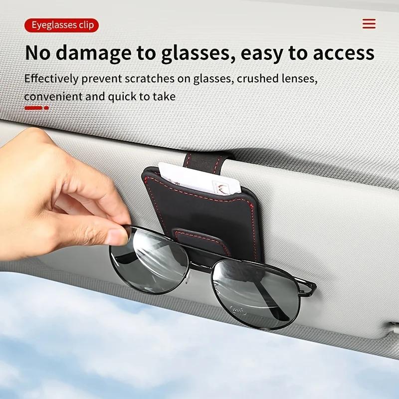 Sunglass Holder For Car Sun Visor Suede Leather Glasses Eyeglass Hanger Clip Car Sunglasses Holder Ticket Card Clip Accessories
