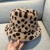 Winter new warm plush fisherman's hat children's fashionable versatile foldable basin hat leopard print shows the face bucket hat tide