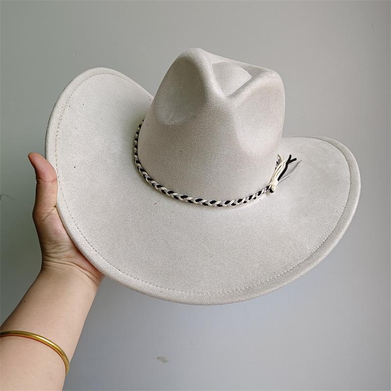 Suede Hand-woven ribbon Cowboy Hat New Large Size Cowboy Hat Suede Material Water Drop Top Men s and Women s Knight Hat 2025 58-60cm