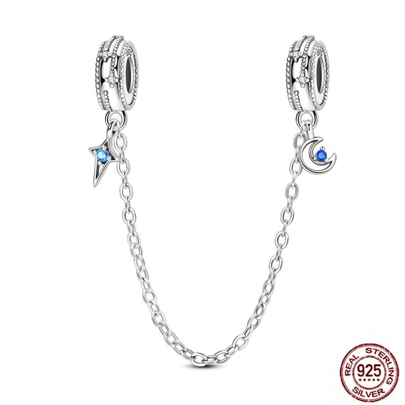 Originalcopper Safety Chain Fixed Clasp Clip Charms Stars Moon Four Leaf Clover Butterfly Beads Woman Bracelet Diy Jewelry