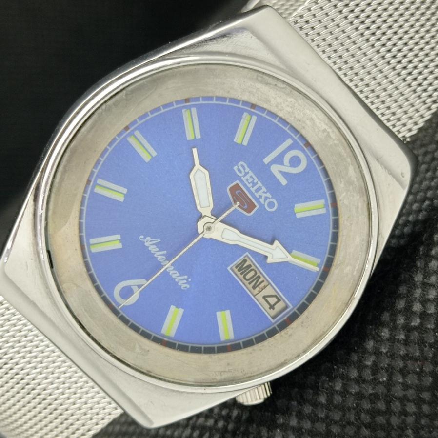 ЭЛЕГАНТНЫЕ СТАРЫЕ SEIKO 5 JAPAN 7009A МУЖСКИЕ АВТОМАТИЧЕСКИЕ НАРУЧНЫЕ ЧАСЫ С СИНИМ ЦИФЕРБЛАТОМ a425727-2