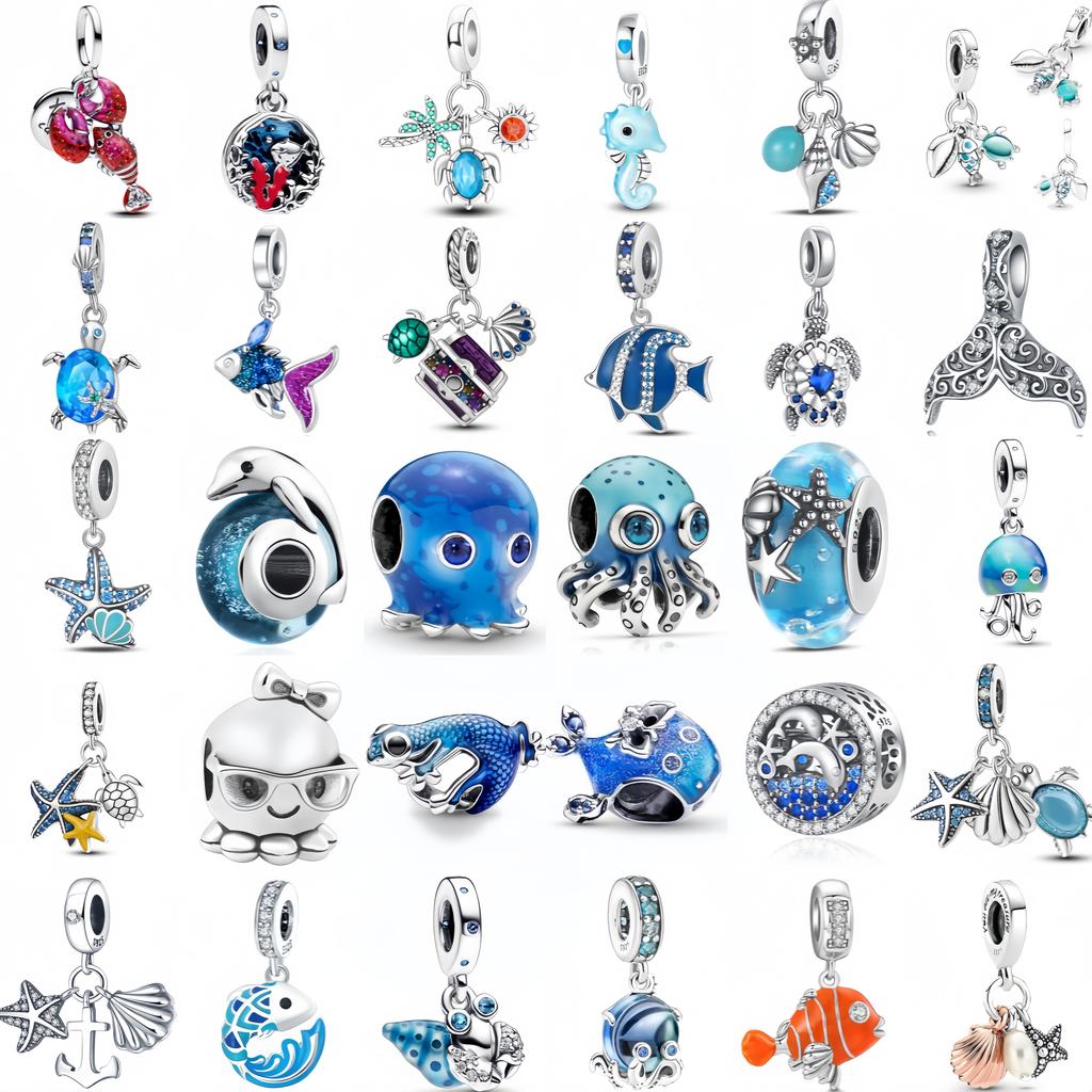 New Copper Blue Ocean Underwater World Charm Bead Fit Original Bracelet & Necklaces Copper Jewelry Party Gift