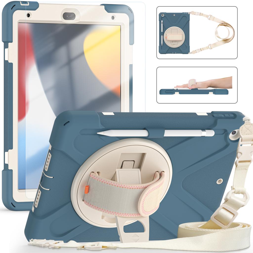 Custom 3-in-1 Protective Tablet Case for iPad 9th 8th 10.2 Inch Shockproof with Wrist Strap and Pencil Holder