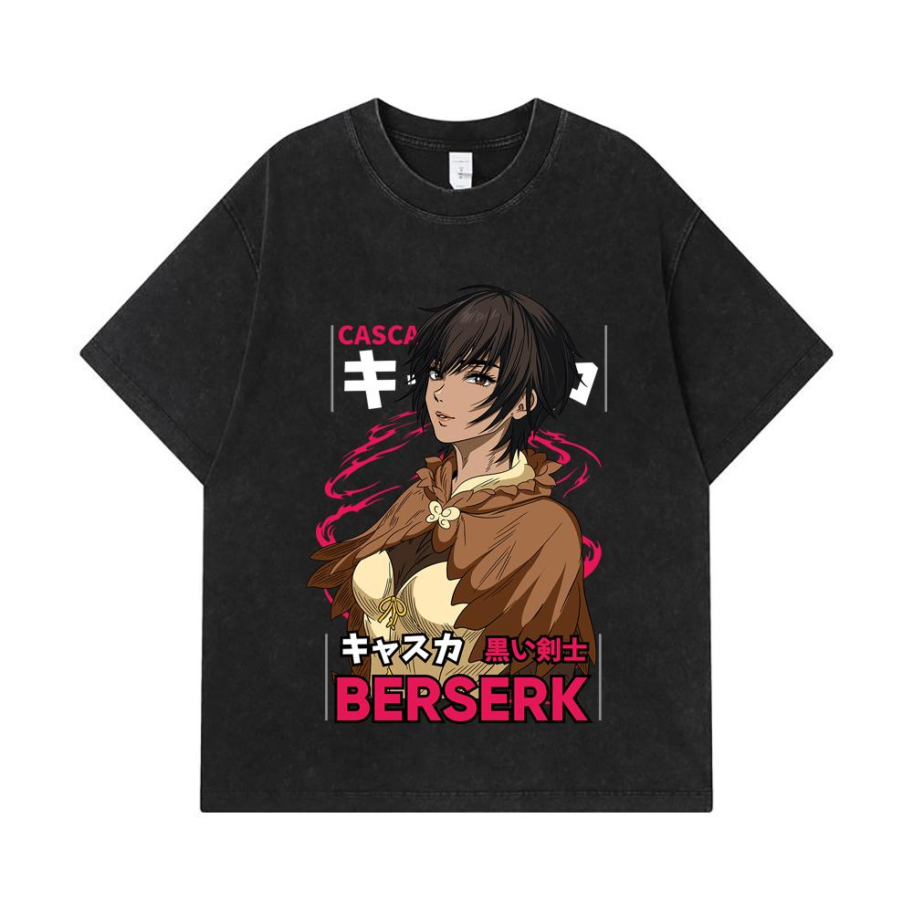 275 GSM Washed T-shirts 100% Cotton Berserk V12 Casca Print Unisex Heavy Cotton T Shirt