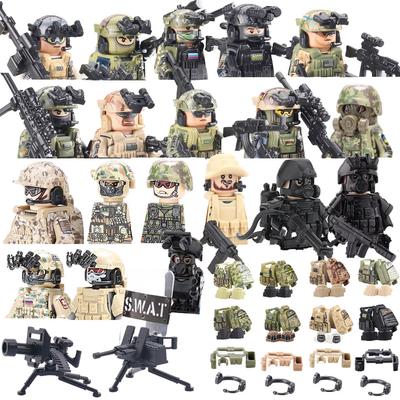 Military MOC Special Forces Building Block Figures Soldiers Police Weapons Shields Gatling Guns Equipment Gas Mask DIY Toy I014