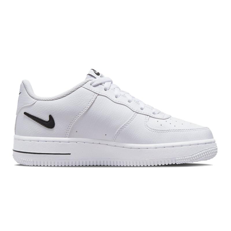 Nike Air Force 1 Low Cut Out Swoosh White Black GS Sneakers DR7889-100