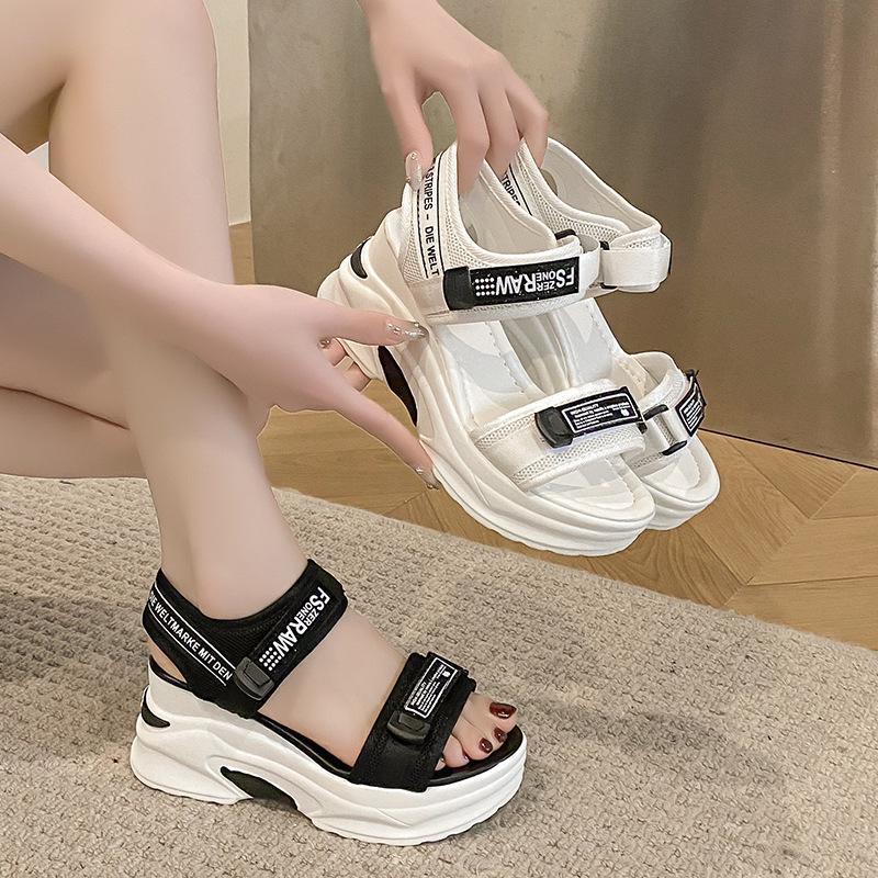 2025 Summer Women's Lightweight Velcro Wedge Sandals – Comfortable Thick-Soled, Flat Bottom Casual Beach Footwear for Students