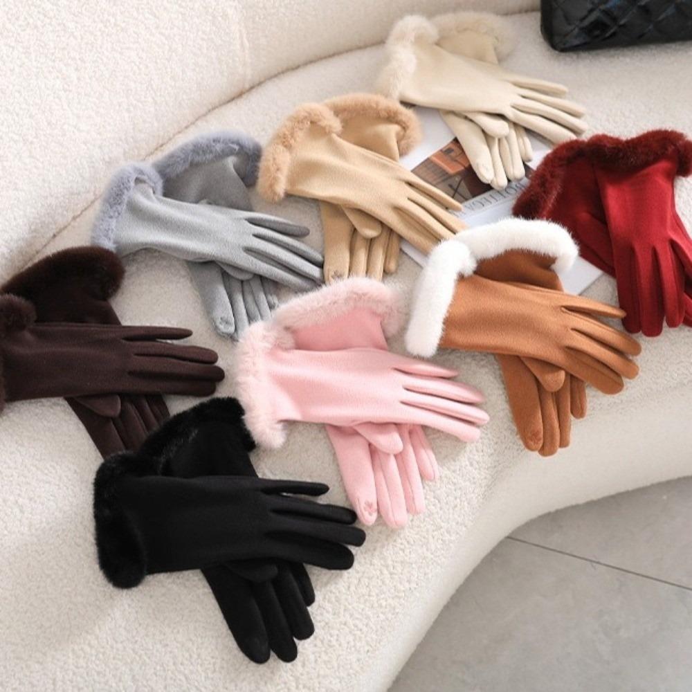 Solid Color Suede Gloves Windproof Cycling Mittens Casual Women Winter Gloves  Sports