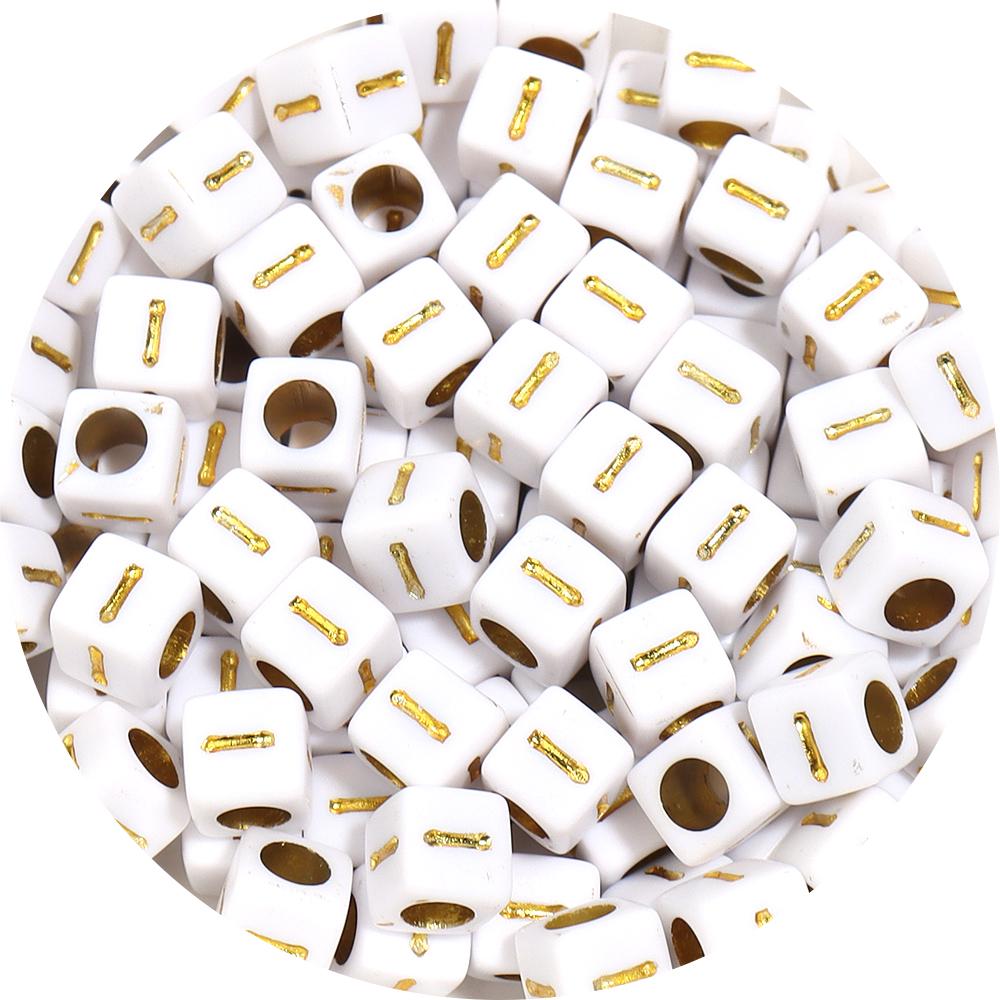 100pcs A-Z Acrylic Letter Square Beads Gold Color 6mm Large Hole Loose Bead for DIY Bracelet Necklace Jewelry Beaded Accessories