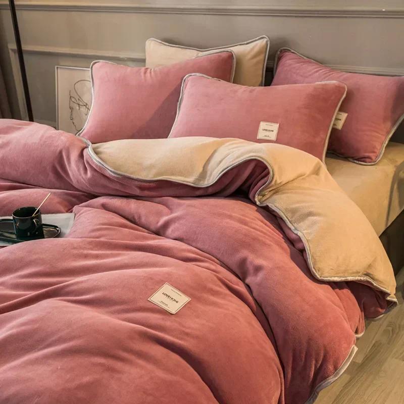 New Winter Coral Velvet Warm Sheets Soft Plush Pillowcases Flannel Sheets Bedding for Home Use