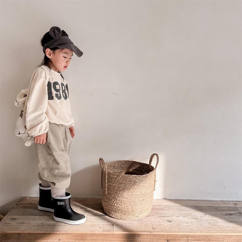 Kids Korean Style Solid Color Long Sleeve Crew Neck Sweatshirt Base Layer Top