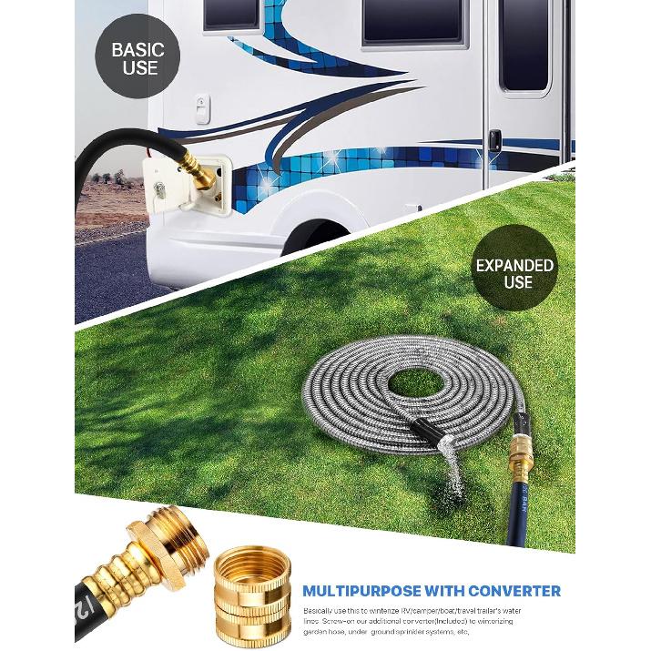 Dual Purpose RV Winterizing Kit With Pressure Gauge, 17Inch Hose Blow Out Fitting Adaptor 3/4" Male&Female GHT Quick Connect Blowout Plug For
