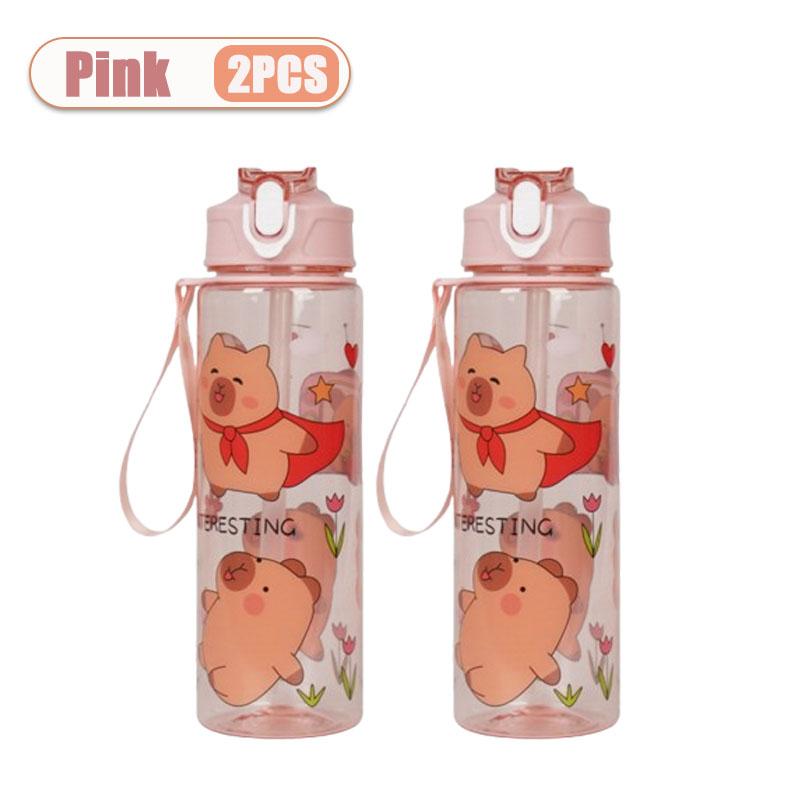 1-10PCS Capybara Cartoon Water Bottle with Straw for Gift Lightweight Dishwasher Round Reusable Whimsical Design