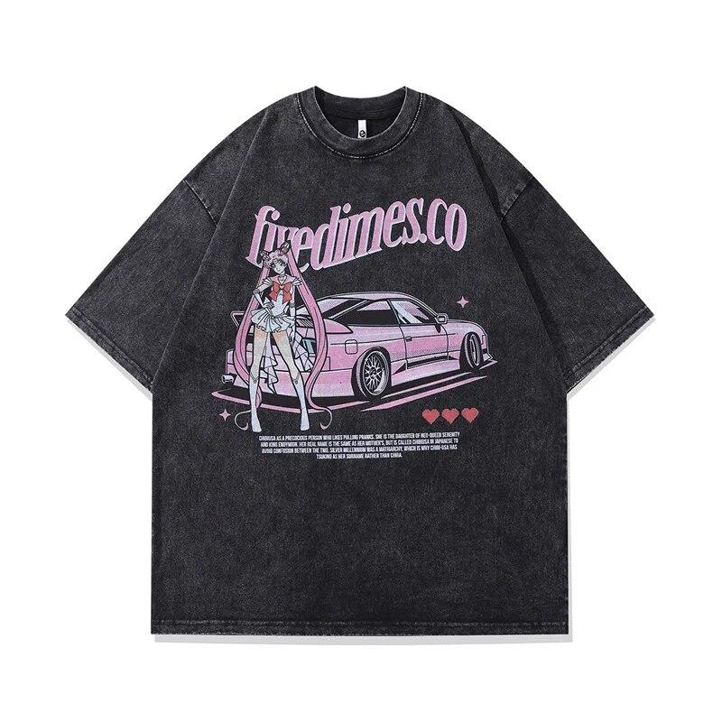 

Japanese Streetwear T shirt Beautiful Girl Printed Oversized T shirt Washed Cotton Hip Hop Harajuku Summer Men Women T shirt