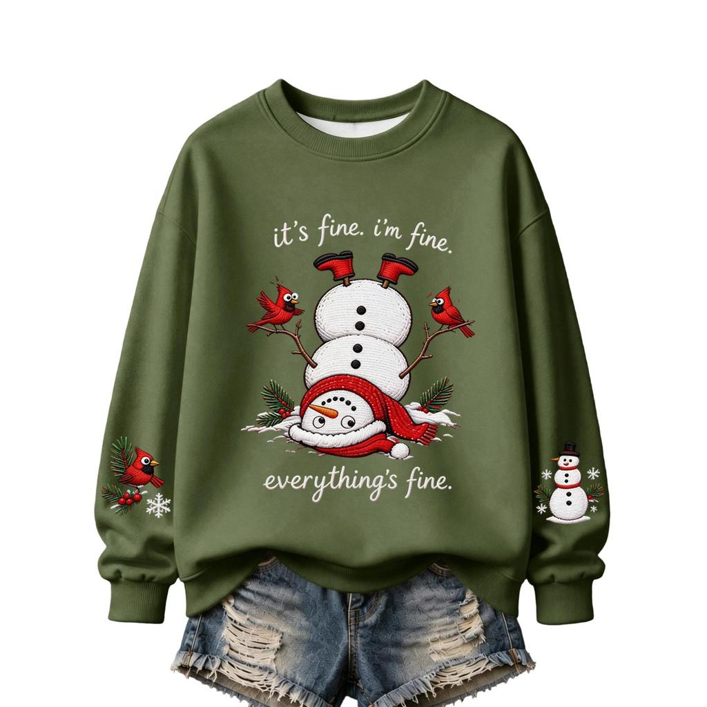 Women's Casual Christmas Print Long Sleeve Neck Pullover Top for Holiday Parties