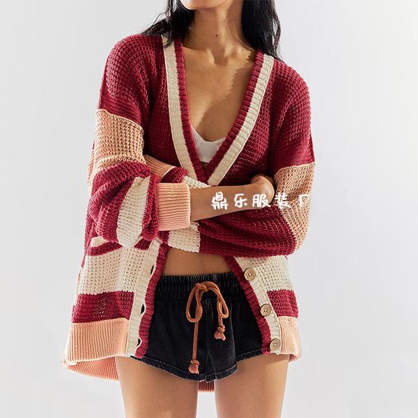 New Autumn/winter Hot-selling Knit Jackets, Plus-size Pocket Color-block Cardigan, Sweaters for Women
