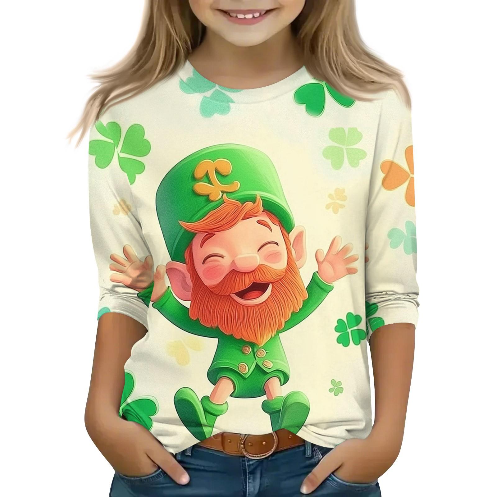 

Топы с принтом для девочек 5-16 лет с круглым вырезом и рукавами 3/4 Футболки Модные топы Наряды Футболки 140 бежевый