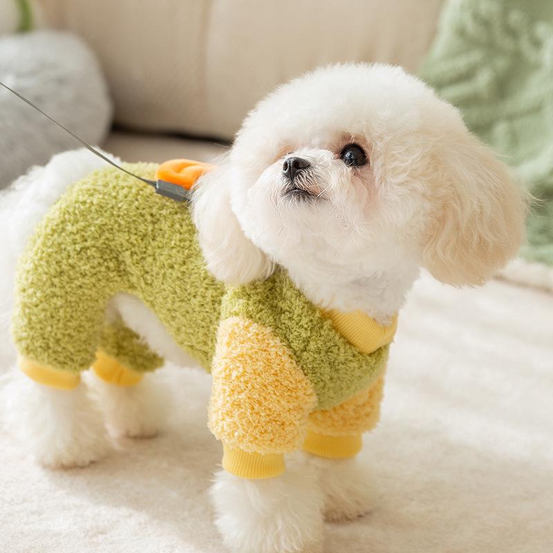 Dog Quad Funny Sausage Mouth Warm Small Bigbear Teddy Flannel Traction Pet Clothing