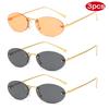 3pcs Trend Rimless Oval Sunglasses Women Rivet Small Thin Frame Frameless Luxury Metal Shades Brand Design Sun Glasses UV400
