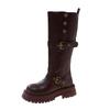 New Fashion Thick Soled Knee High Boots For Women, Retro British Style Belt Buckle Knight Boots, Versatile Long Boots