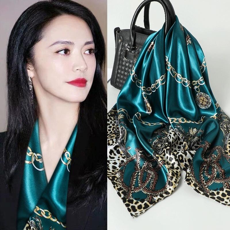 Hot-selling leopard print 90cm satin silk scarf square scarf headscarf women s trend shawl scarf 90*90cm