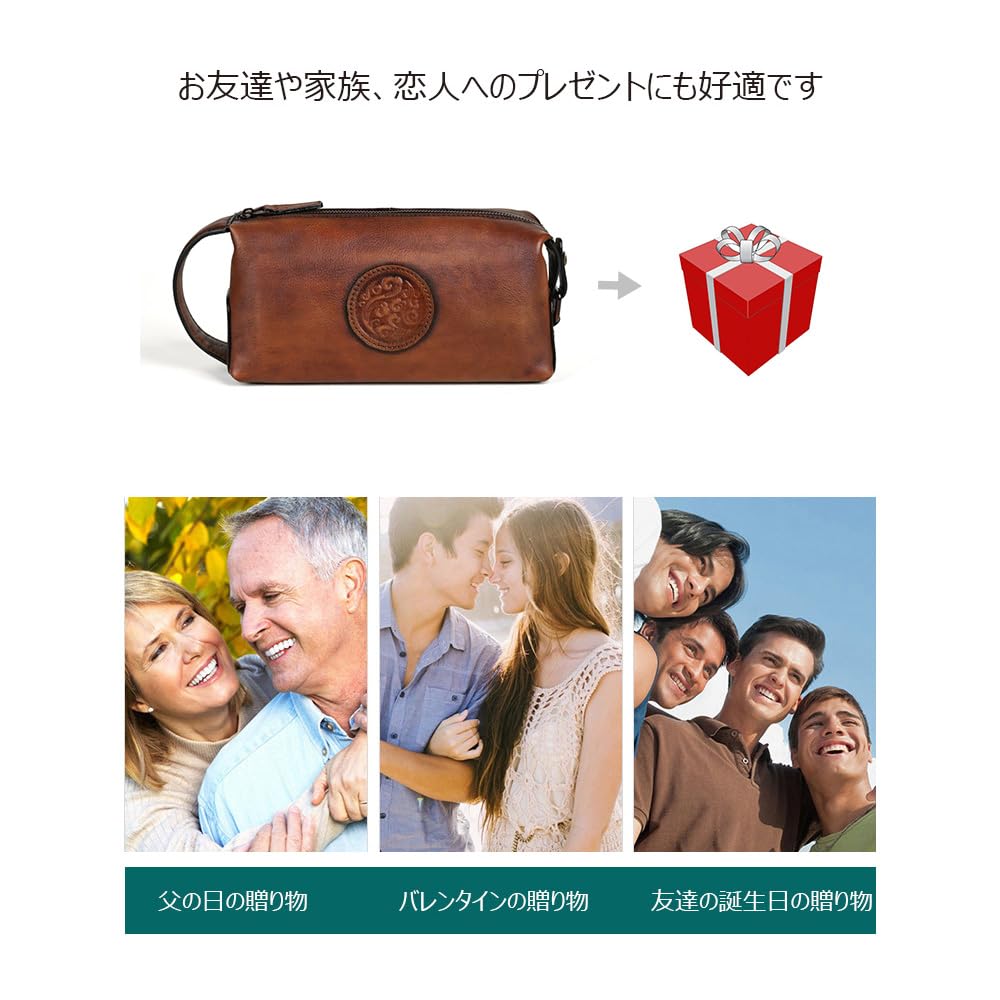 Whatna Antique-Style Tanned Natural Cowhide Leather 2-Way Mini Second Bag for Men, Handbag, Clutch, Small Box-Shaped Bag, Genuine Leather, Formal,