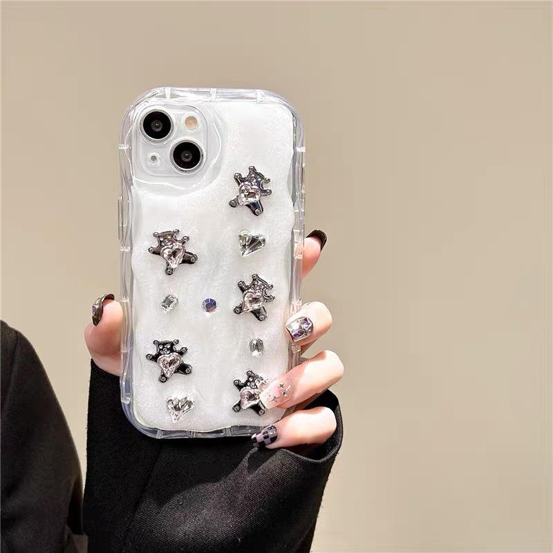 Rhinestone Electroplated Bear Phone Case for IPhone17 Promax Cream Style Ins for Apple 16 All-inclusive Anti-fall