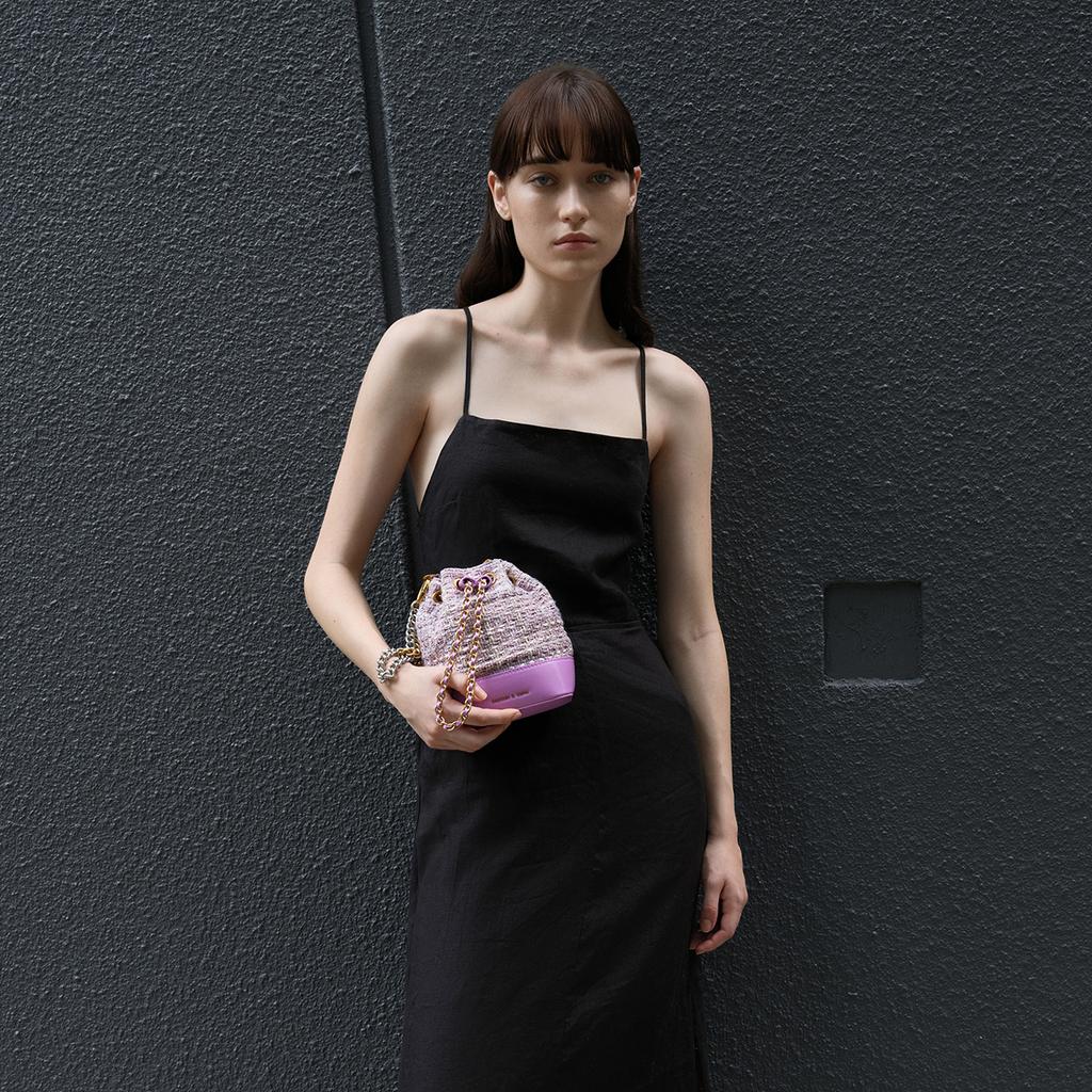 New CHARLES&KEITH Tweed Bucket Bags Shoulder Bag Crossbody Bag Regular Women's Multicolor CK2-10781873-1