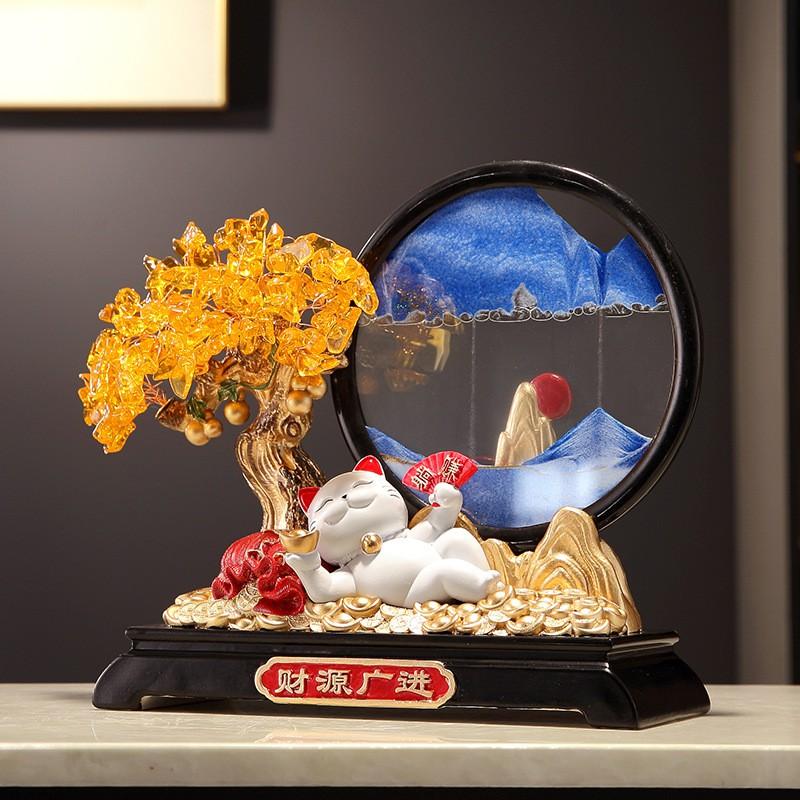 Resin Lucky Cat Money Tree Sand Art Decor Office Living Room TV Cabinet Bar Shelf Gift