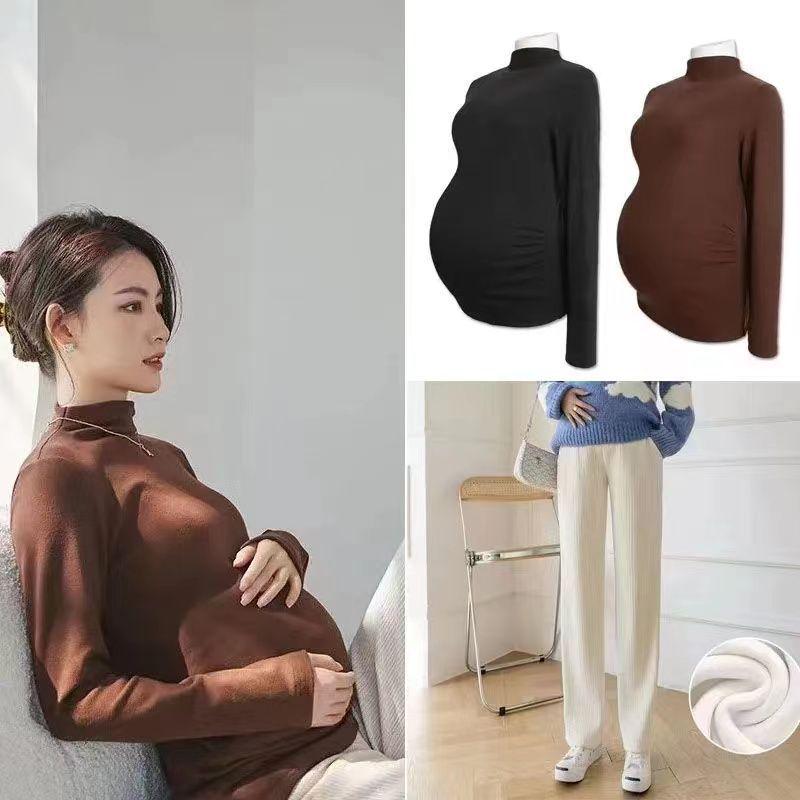 

Maternity Spring/Fall Two-Piece Set: Adjustable Belly Support Pants with German Velvet Warm Base Layer for Pregnant Women L 105-125 lbs