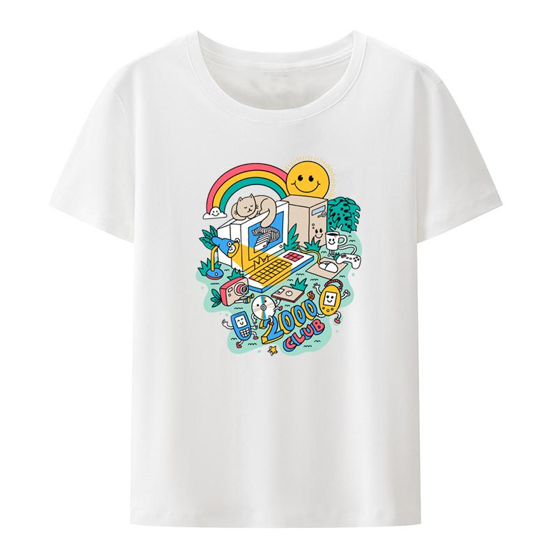 2000s Club Graphic Tshirt Funny Tee Otaku Tshirts Pattern Trending Leisure Character Nostalgia Popular Blusa Pair Unisex Retro S