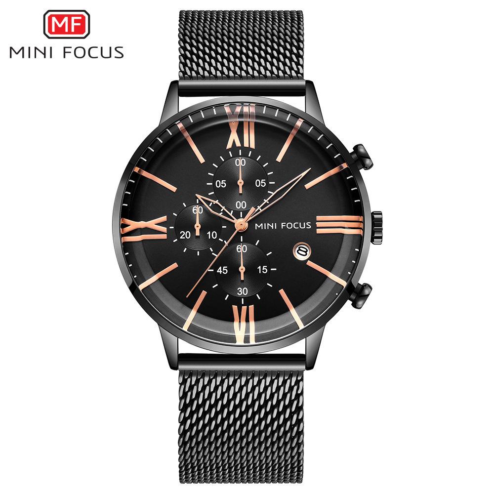 Fashion Men's Watch Multi-functional Chronograph Movement Calendar Waterproof Steel Mesh Belt