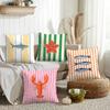 Ocean Life Theme Striped Double-Sided Printed Pillow Cover Short Plush Suitable Living Rooms Bedrooms Sofas Throw Cushion Cover