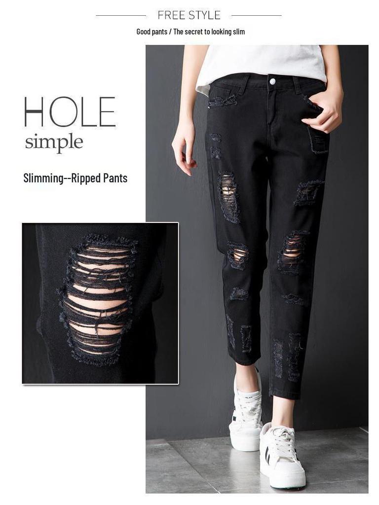 2024 Summer Women's Slimming Ripped Jeans - Trendy Nine-point Casual Pants