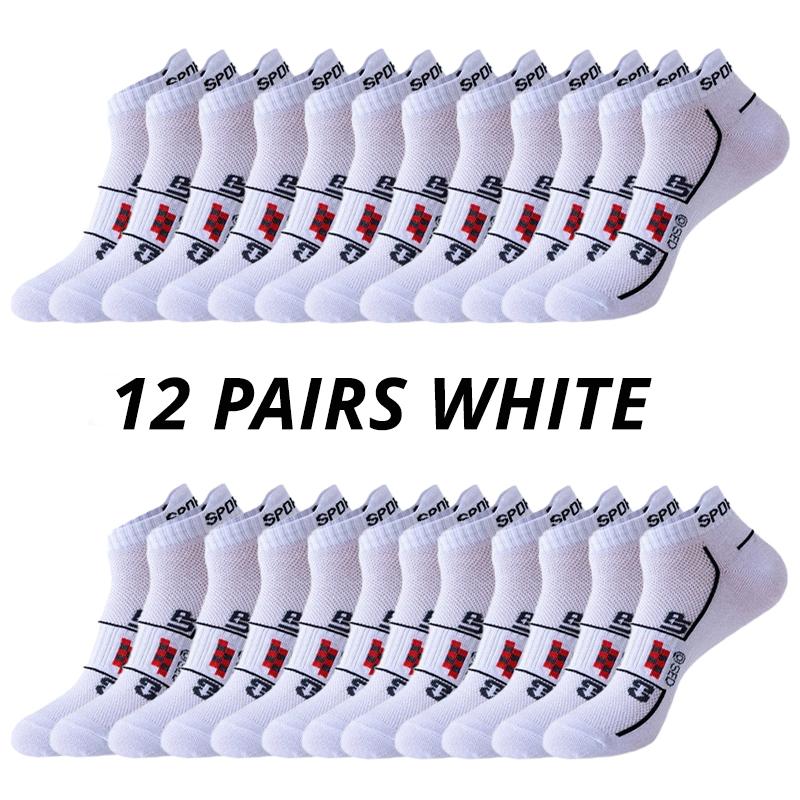 6/12Pairs Men Sports Mesh Running Socks Breathable MoistureWicking Low-Cut with Ear Loops All-Season Couple Socks for Men Women