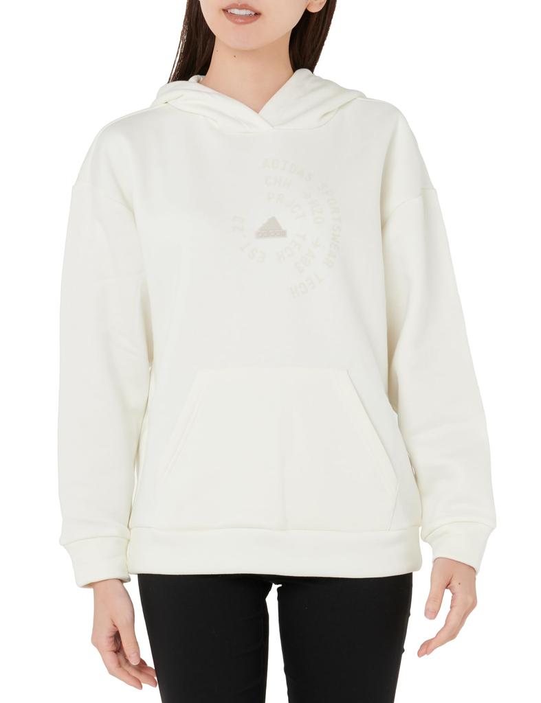 Adidas JUE48 Tech Graphic Fleece Loose Women's Hoodie, Off-White (IX8937)